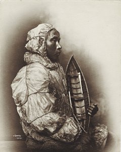 Man met model umiak, Alaska, c.1906 door Beverly Bennett Dobbs